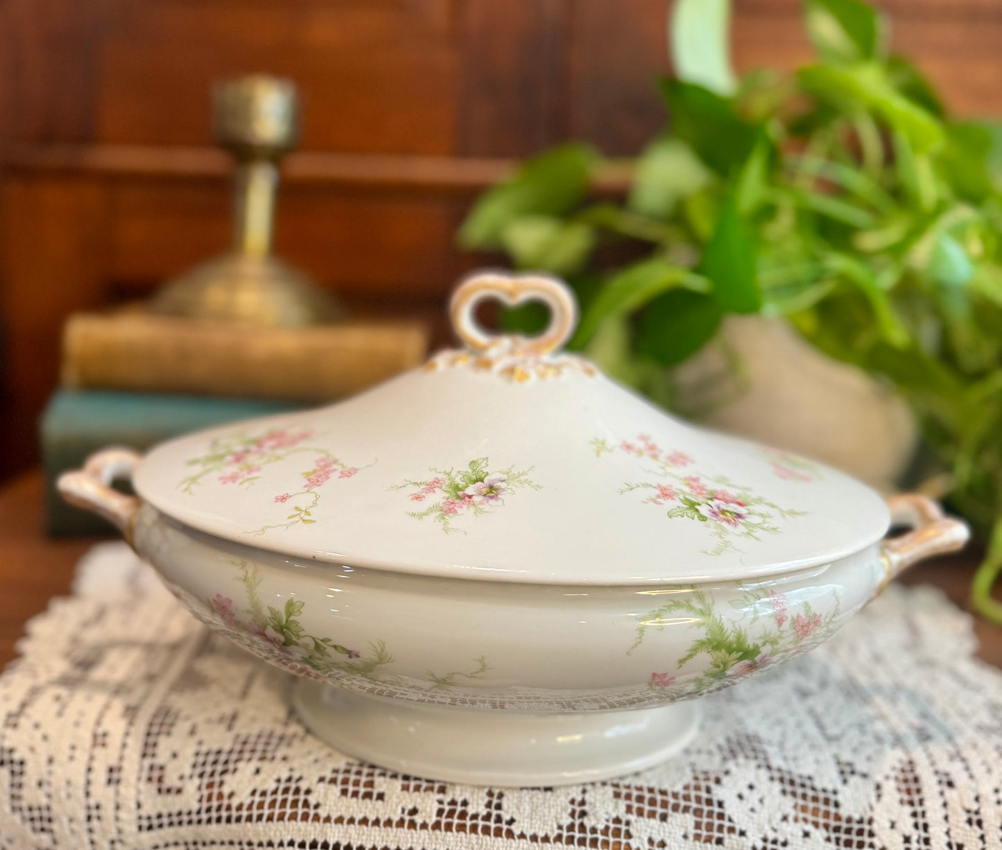 Antique Wm. Guérin & Co. Limoges France Covered Tureen | Hand-Gilded Floral Porcelain