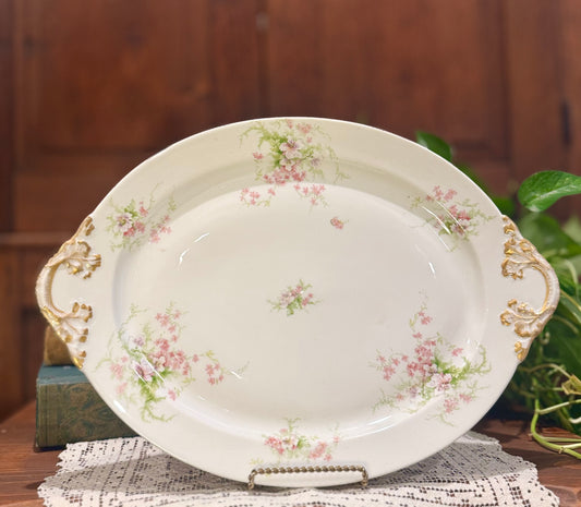 Antique Wm. Guérin & Co. Limoges France Floral Porcelain Platter | Gilt Handle Serveware