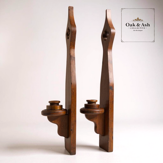 Pair of Handcrafted Vintage Wood Candle Sconces