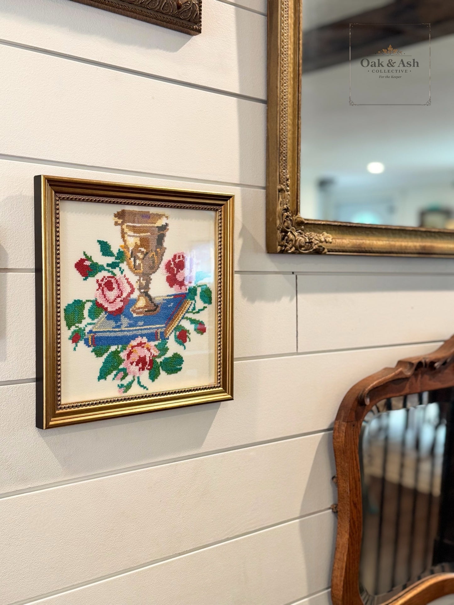 Faithful Hands | Antique Needlepoint with Chalice & Bible (c.1930s–40s)