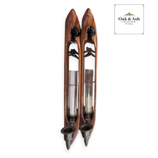 Pair of Vintage Southern Textile Mill Shuttles with Glass Bobbins & Brass Fittings Reimagined