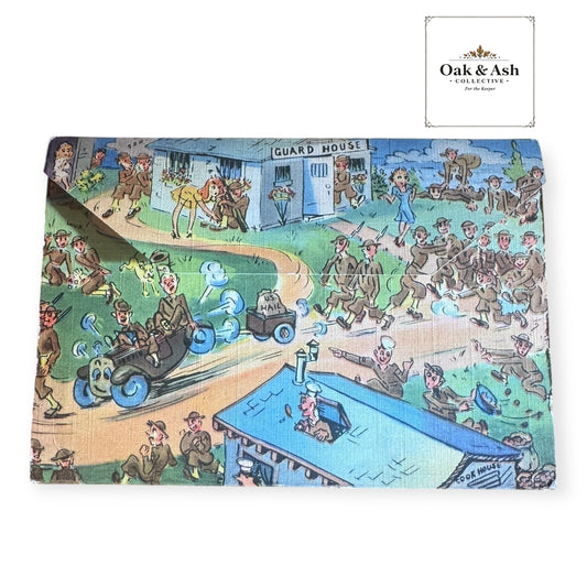 Army Laffs | WWII Curt Teich Linen Postcard Folder (1941)