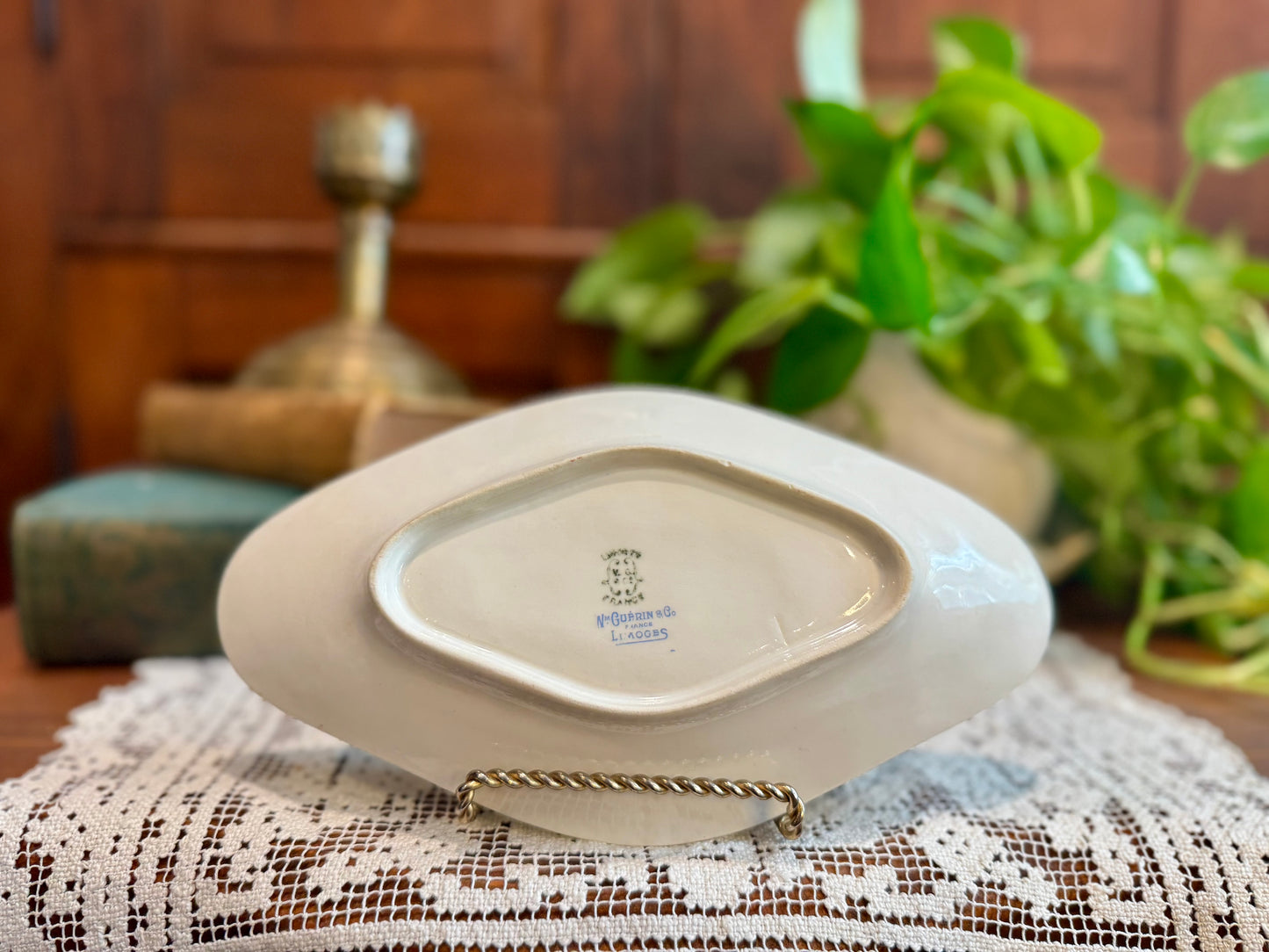 Antique Wm. Guérin & Co. Limoges France Celery Dish | Hand-Gilded Floral Porcelain