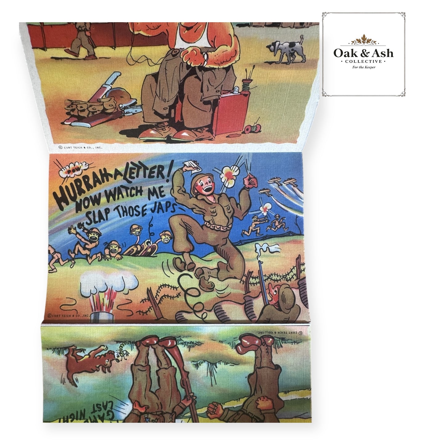 Army Laffs | WWII Curt Teich Linen Postcard Folder (1941)