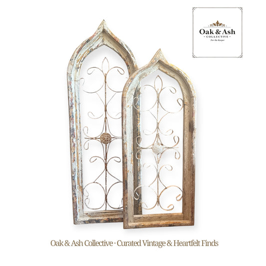 Vintage Gothic-Style Cathedral Window Panels | Set of 2