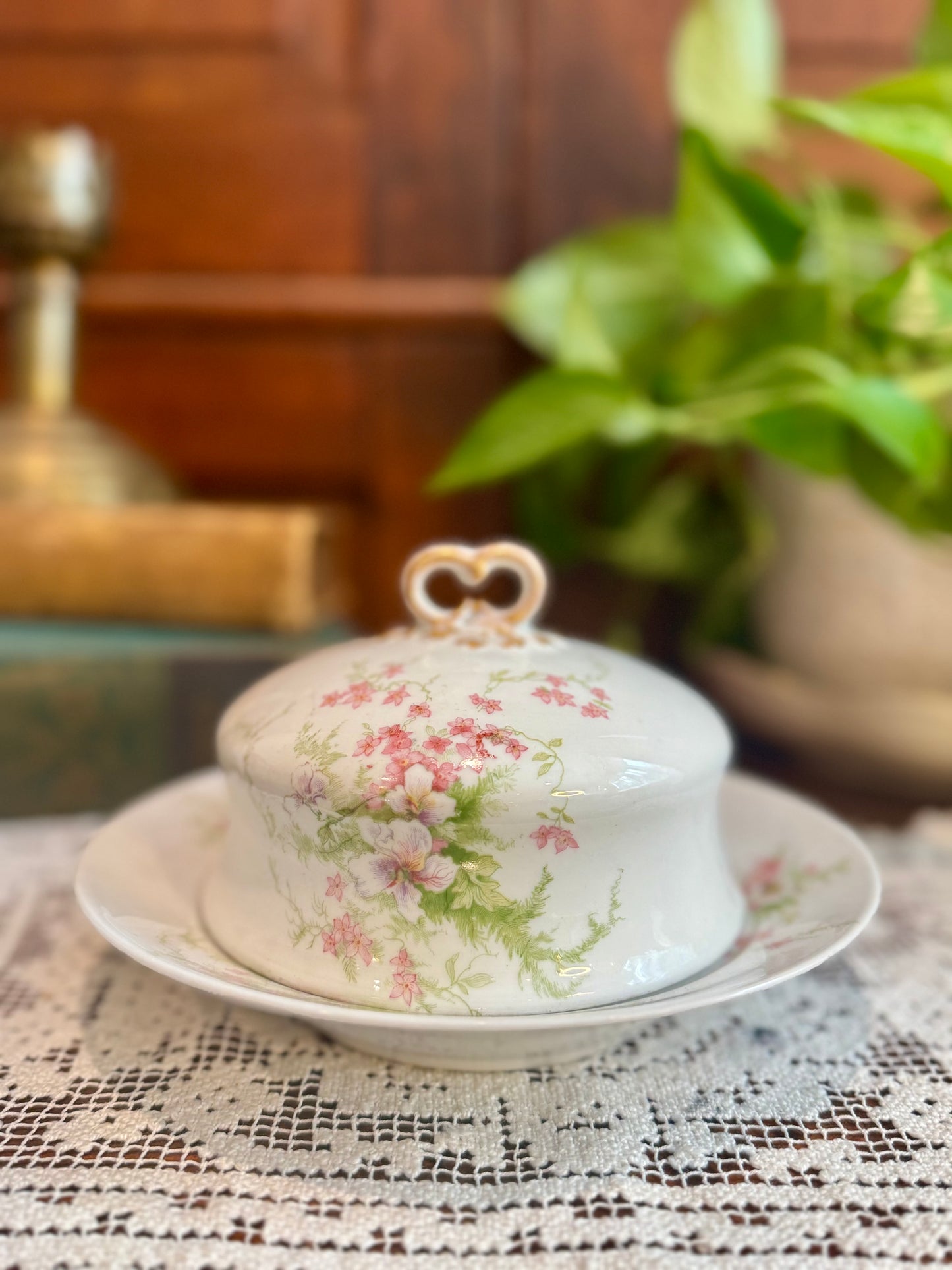 Antique Wm. Guérin & Co. Limoges France Covered Butter Dish | Hand-Gilded Floral Porcelain