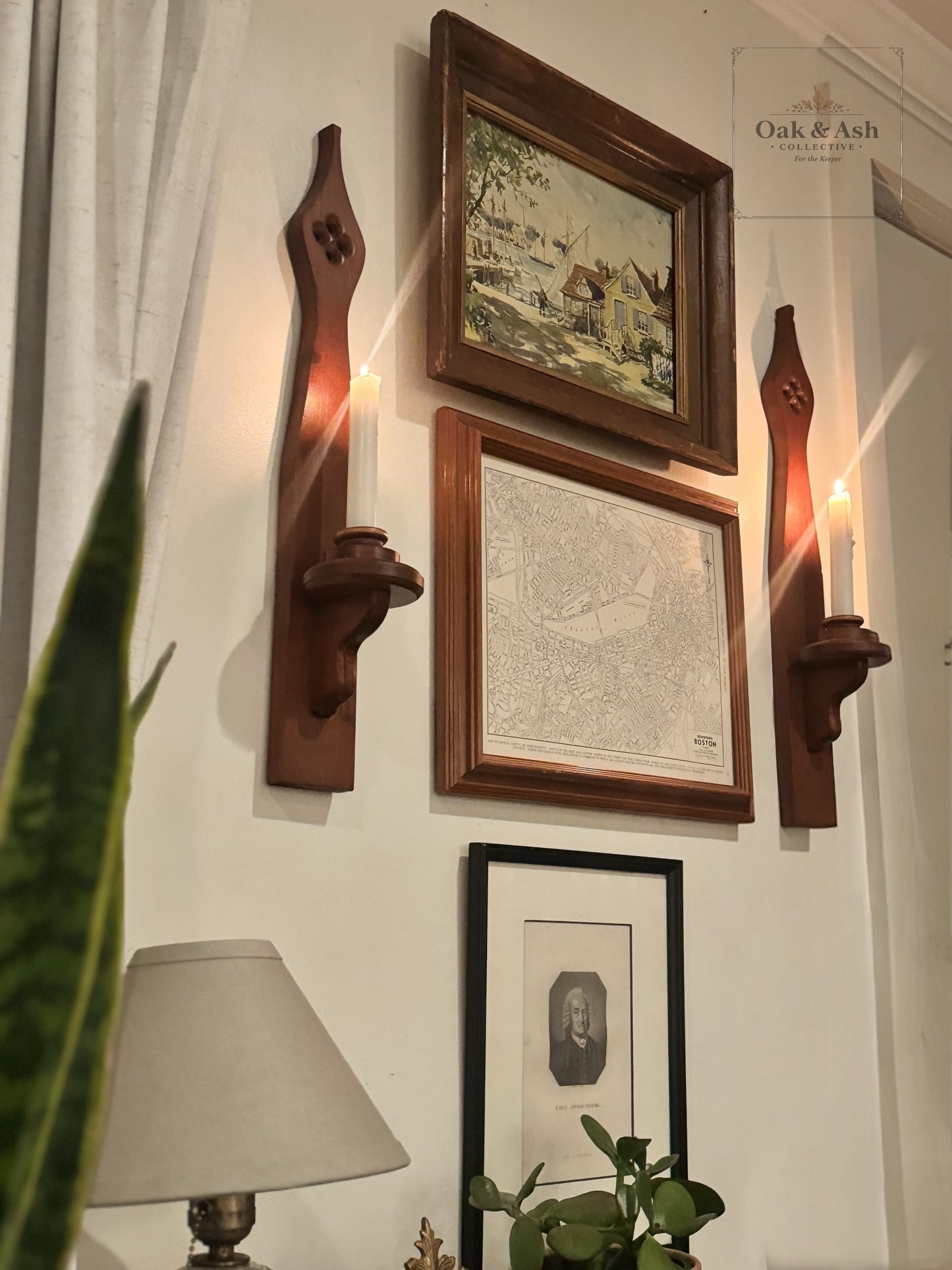Pair of Handcrafted Vintage Wood Candle Sconces