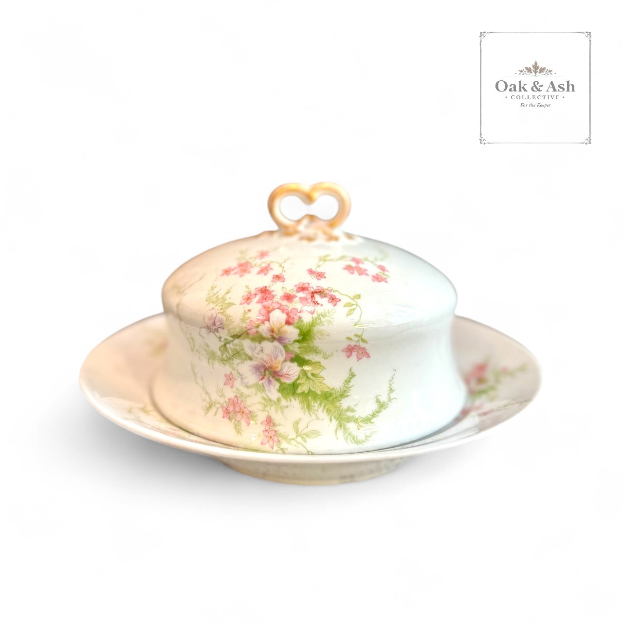 Antique Wm. Guérin & Co. Limoges France Covered Butter Dish | Hand-Gilded Floral Porcelain