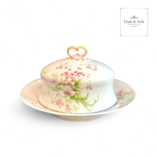 Antique Wm. Guérin & Co. Limoges France Covered Butter Dish | Hand-Gilded Floral Porcelain