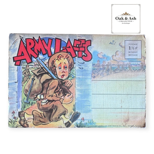 Army Laffs | WWII Curt Teich Linen Postcard Folder (1941)