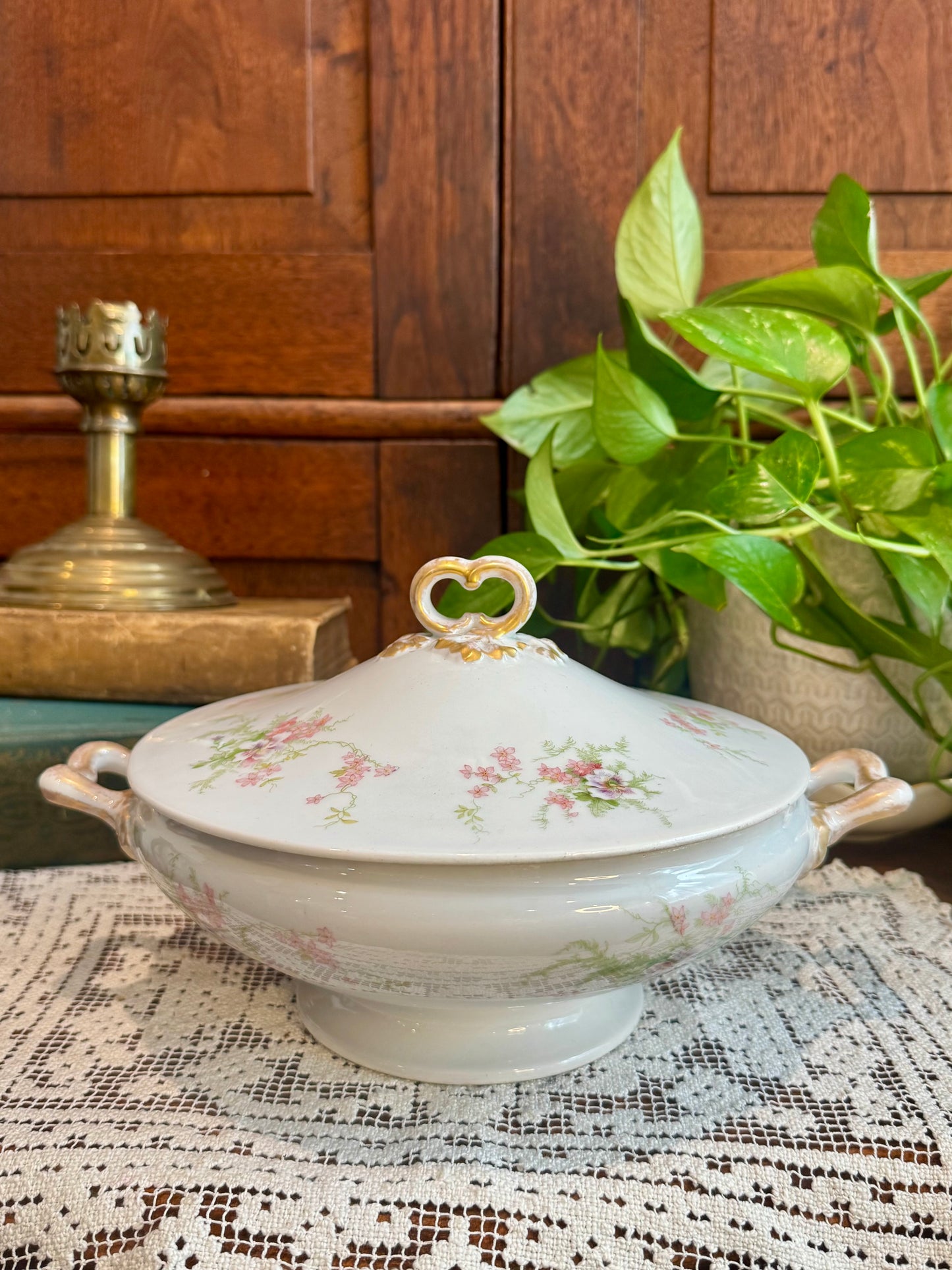 Antique Wm. Guérin & Co. Limoges France Covered Tureen | Hand-Gilded Floral Porcelain