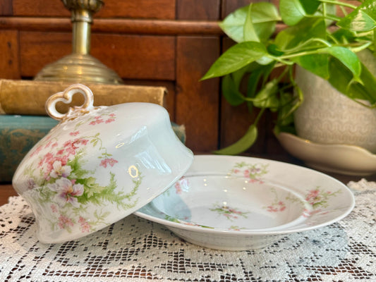Antique Wm. Guérin & Co. Limoges France Covered Butter Dish | Hand-Gilded Floral Porcelain