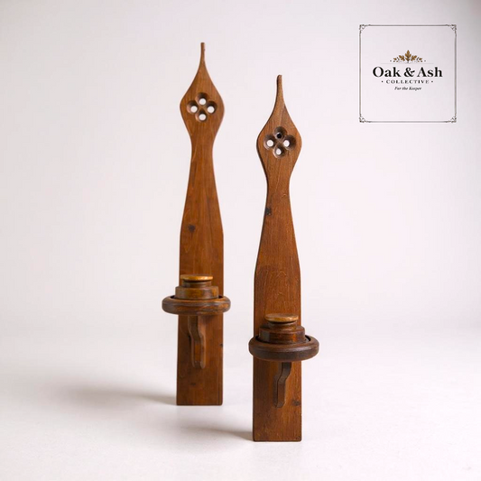 Pair of Handcrafted Vintage Wood Candle Sconces