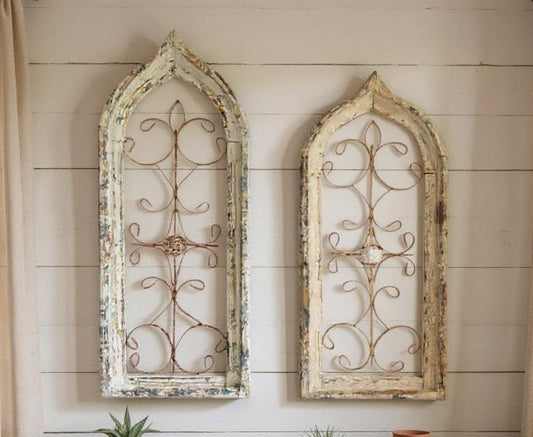 Vintage Gothic-Style Cathedral Window Panels | Set of 2