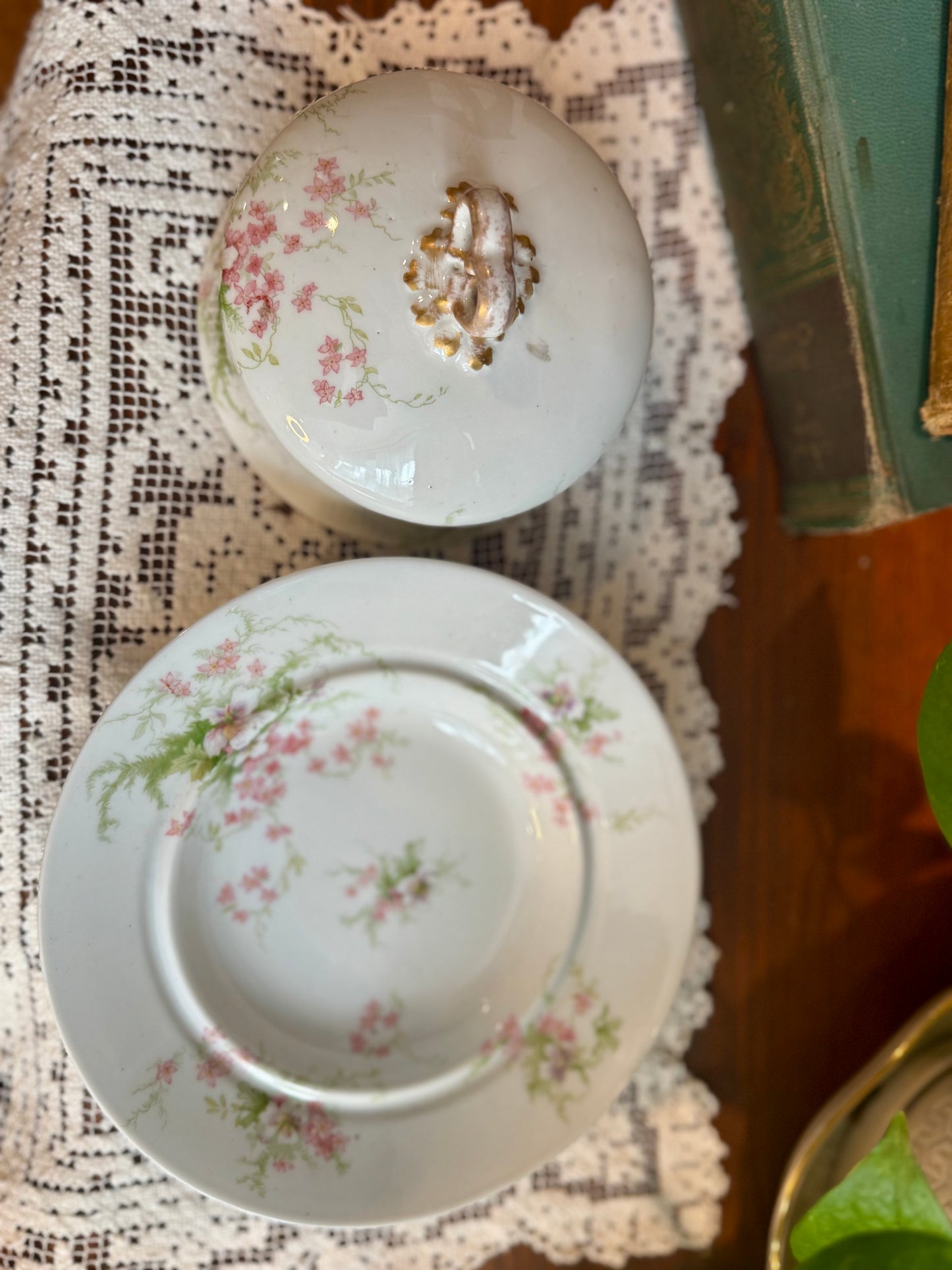 Antique Wm. Guérin & Co. Limoges France Covered Butter Dish | Hand-Gilded Floral Porcelain