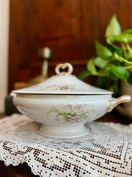 Antique Wm. Guérin & Co. Limoges France Covered Tureen | Hand-Gilded Floral Porcelain