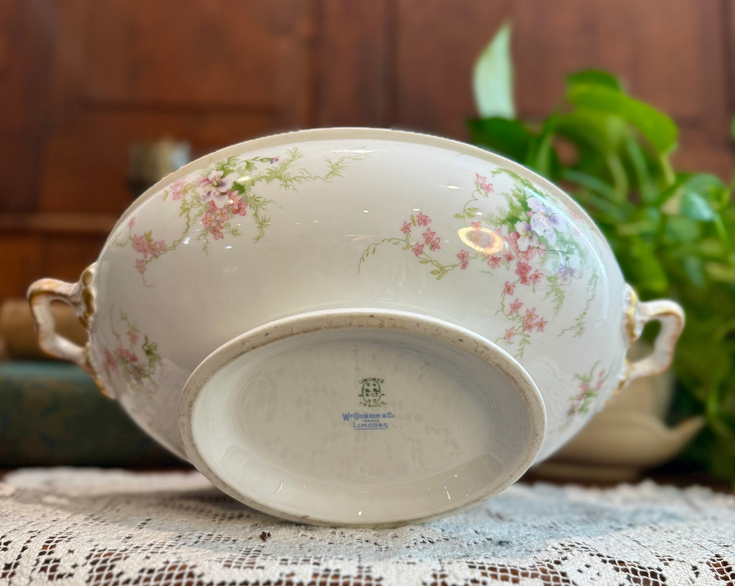 Antique Wm. Guérin & Co. Limoges France Covered Tureen | Hand-Gilded Floral Porcelain