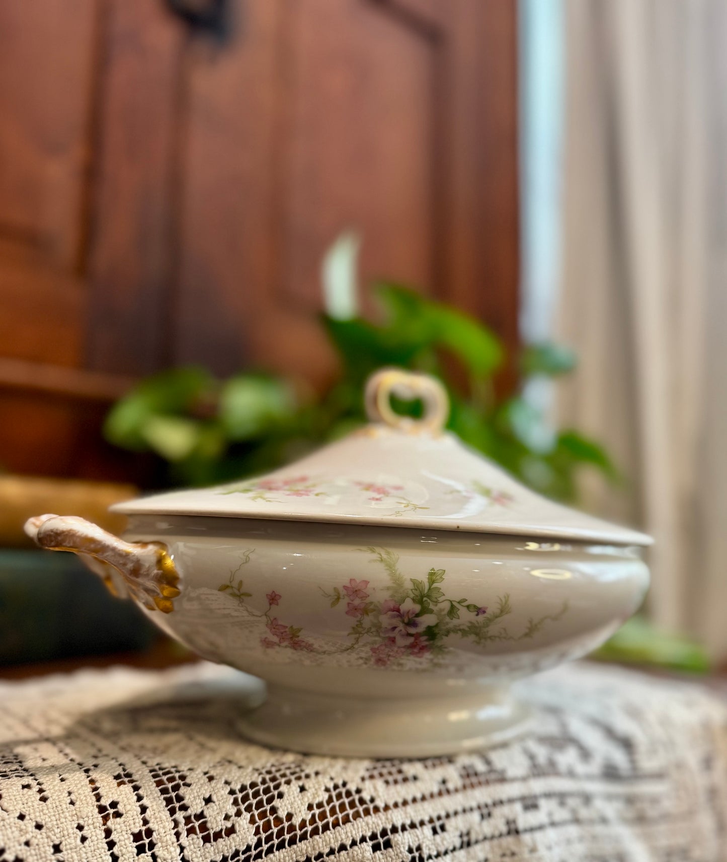 Antique Wm. Guérin & Co. Limoges France Covered Tureen | Hand-Gilded Floral Porcelain