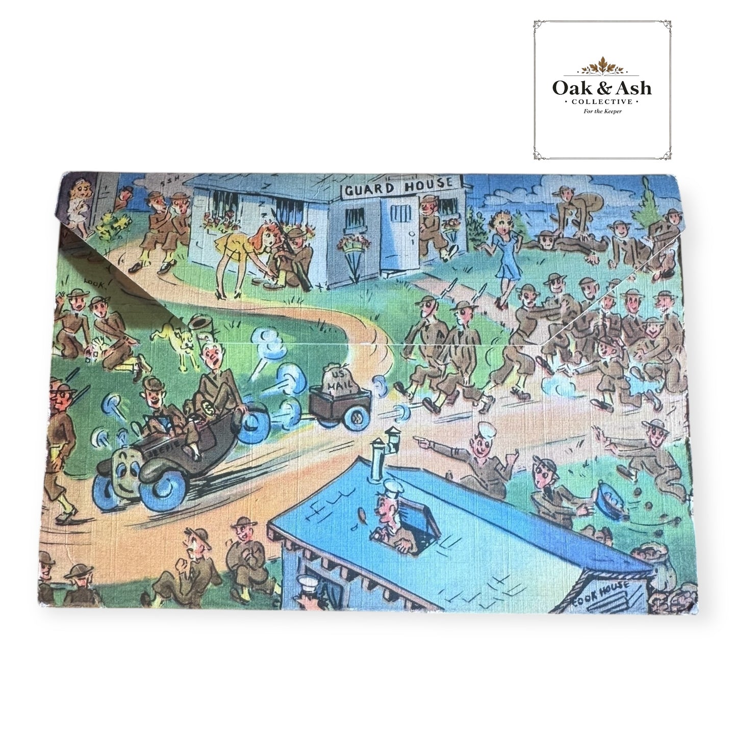 Army Laffs | WWII Curt Teich Linen Postcard Folder (1941)