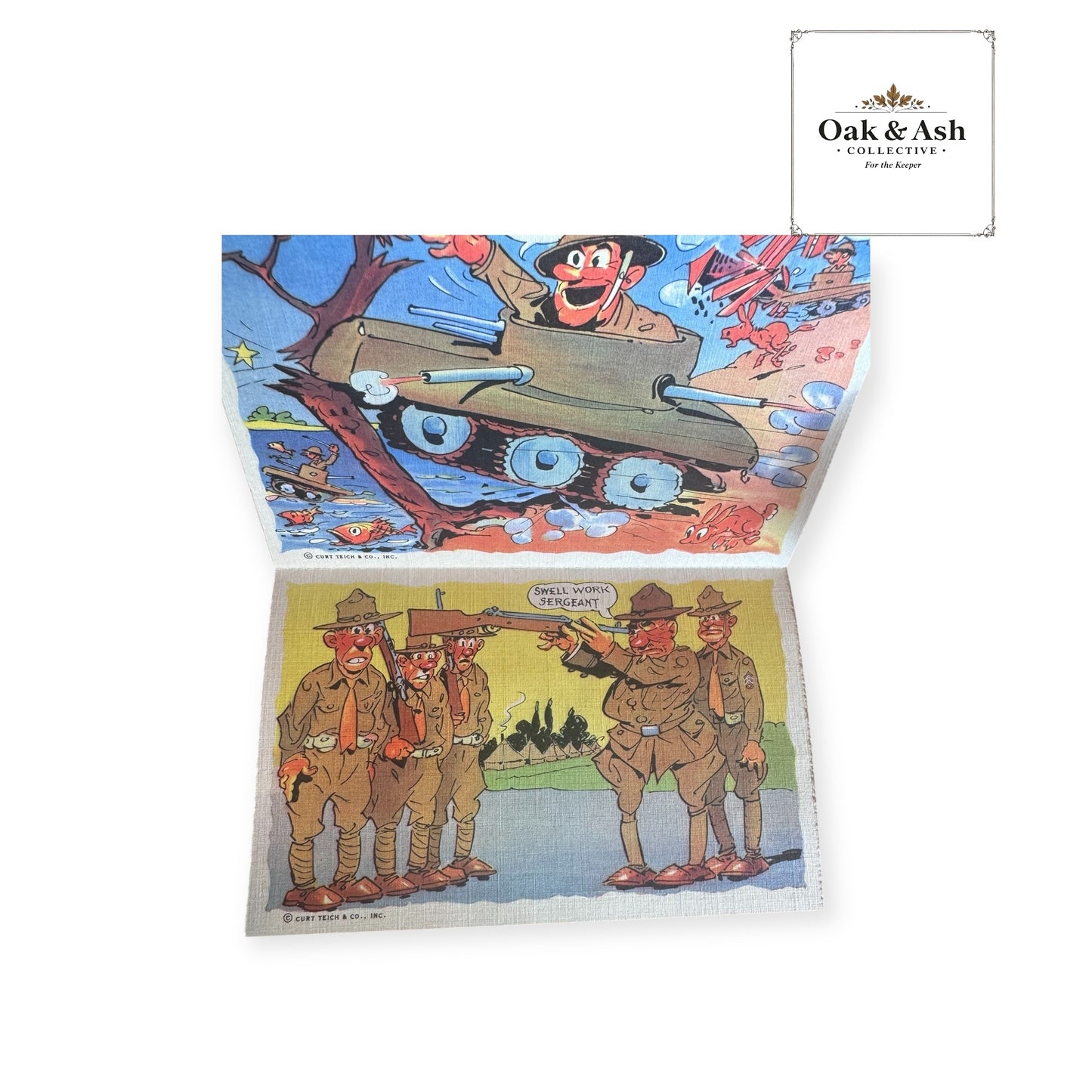 Army Laffs | WWII Curt Teich Linen Postcard Folder (1941)