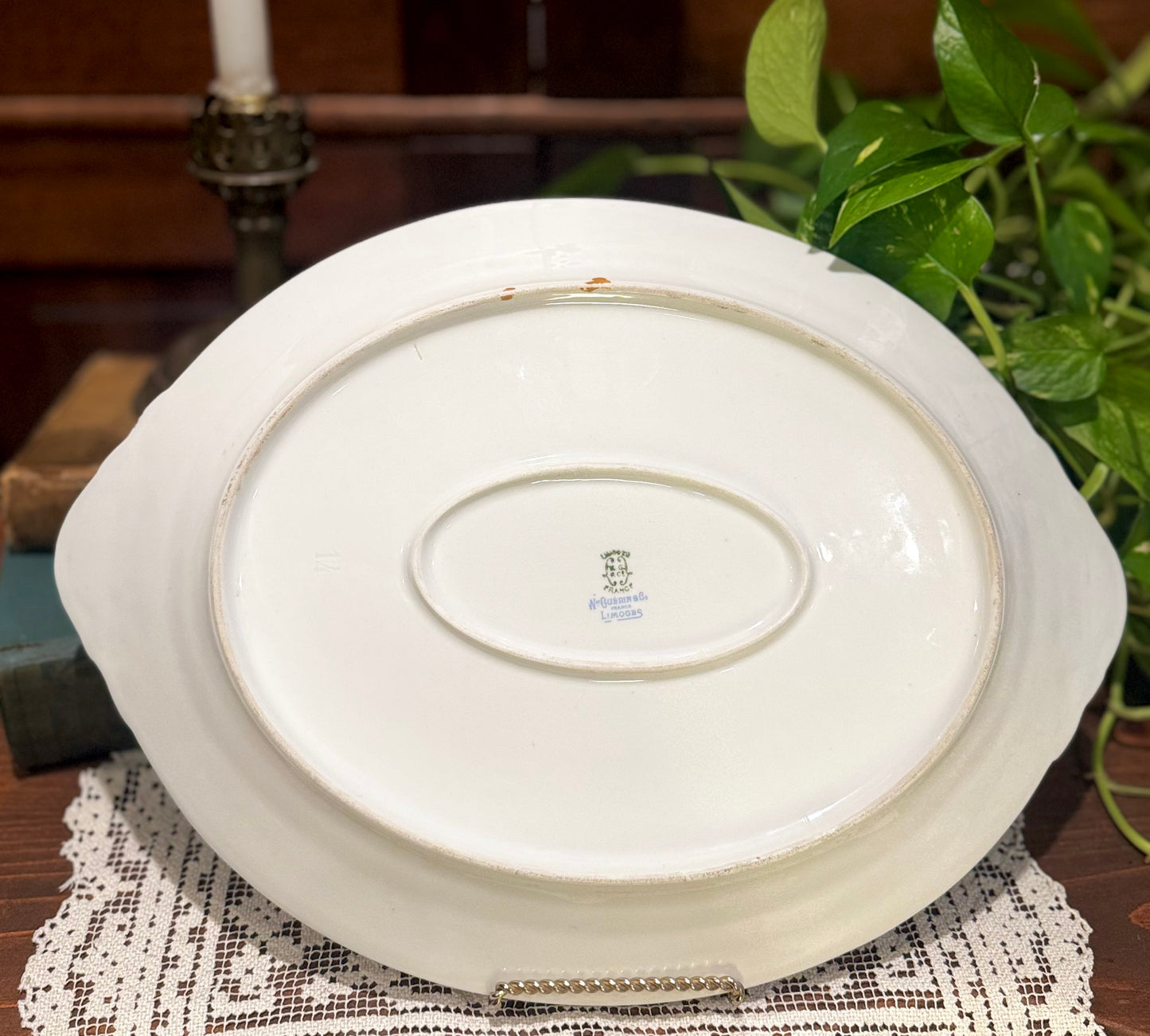 Antique Wm. Guérin & Co. Limoges France Floral Porcelain Platter | Gilt Handle Serveware