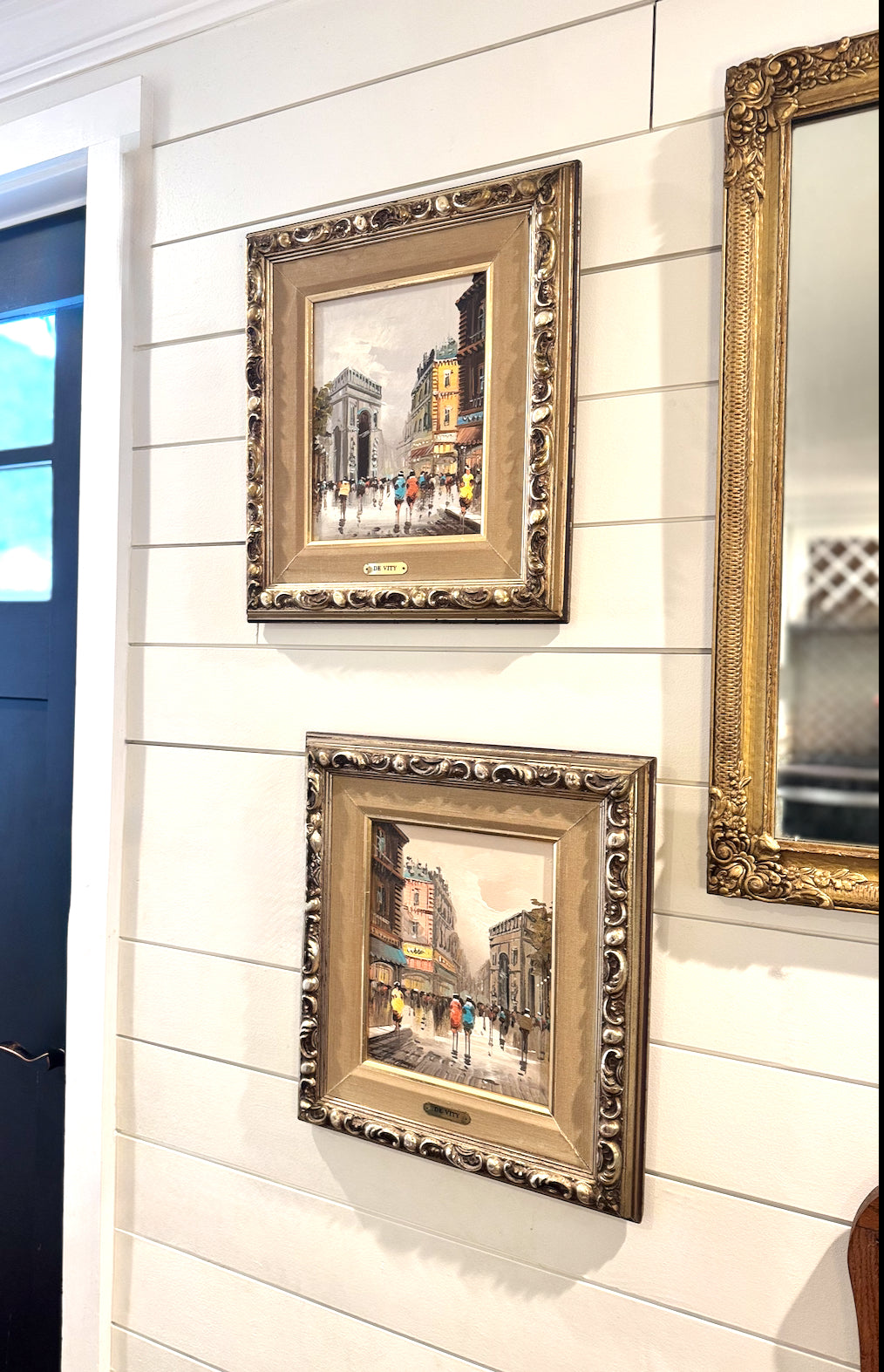 Set of 2 Vintage Paris Street Scene Paintings by De Vity | Framed European Cityscapes