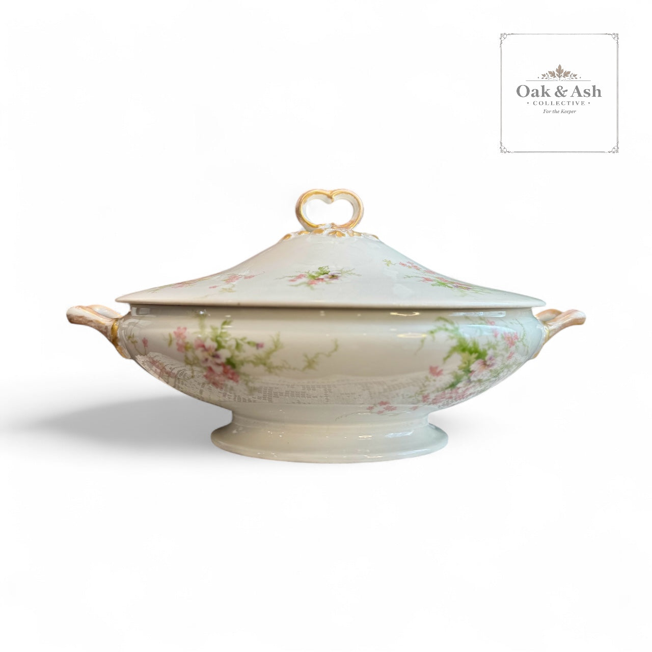 Antique Wm. Guérin & Co. Limoges France Covered Tureen | Hand-Gilded Floral Porcelain