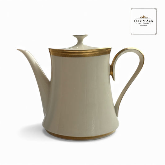 Lenox “Aristocrat” Coffee Pot | Fine Ivory Porcelain with 24K Gold Trim | Vintage Mid-Century Serveware | Made in USA