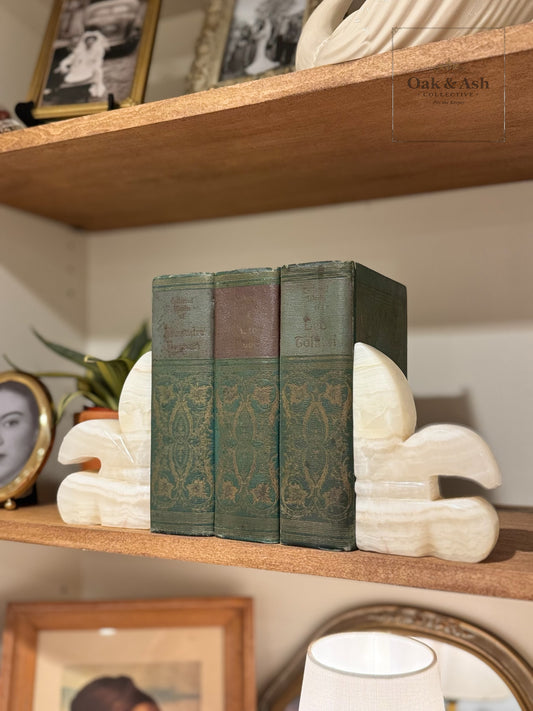 Vintage Hand-Carved Onyx Bookends — Fleur-de-Lis Form