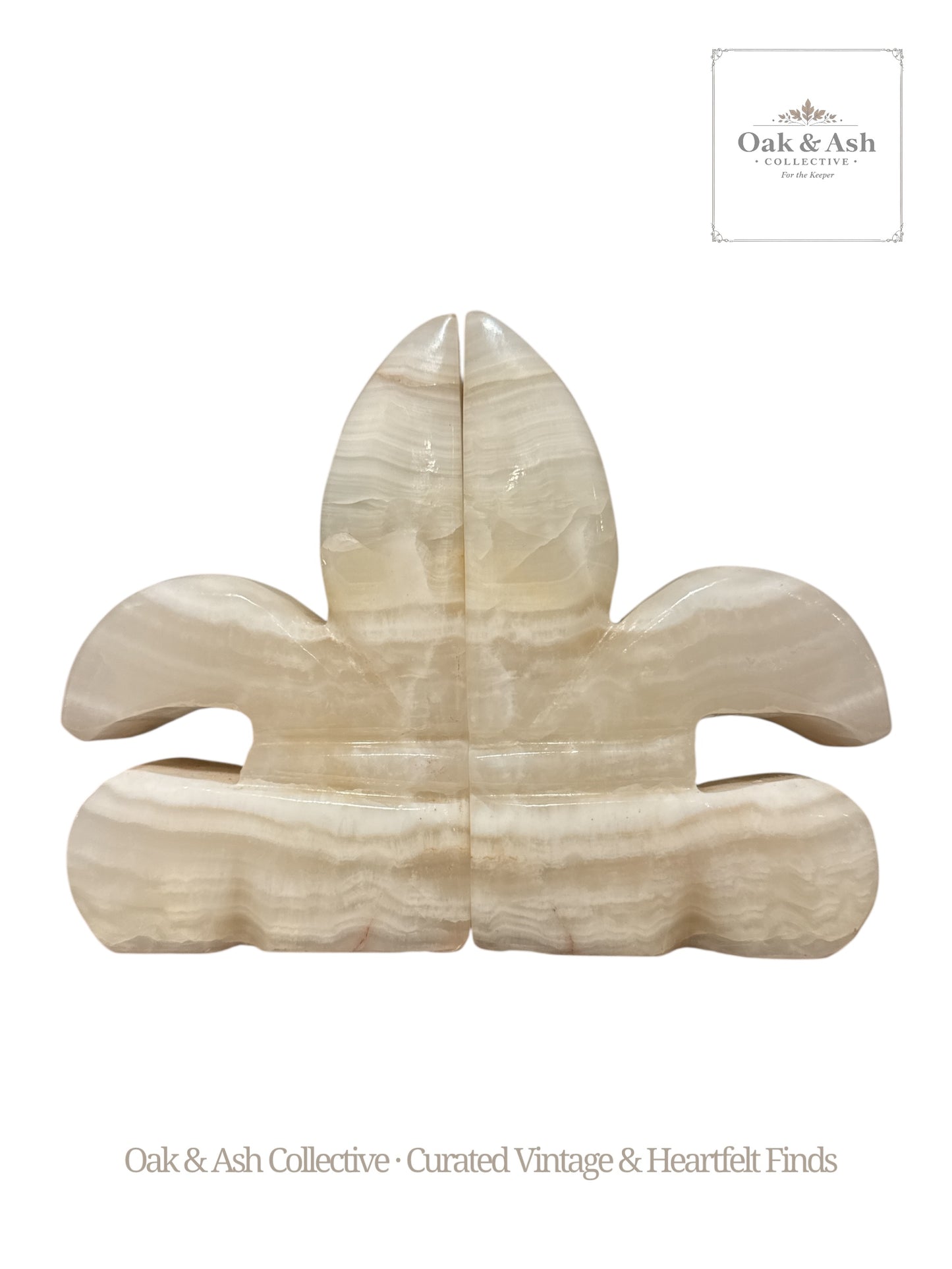 Vintage Hand-Carved Onyx Bookends — Fleur-de-Lis Form