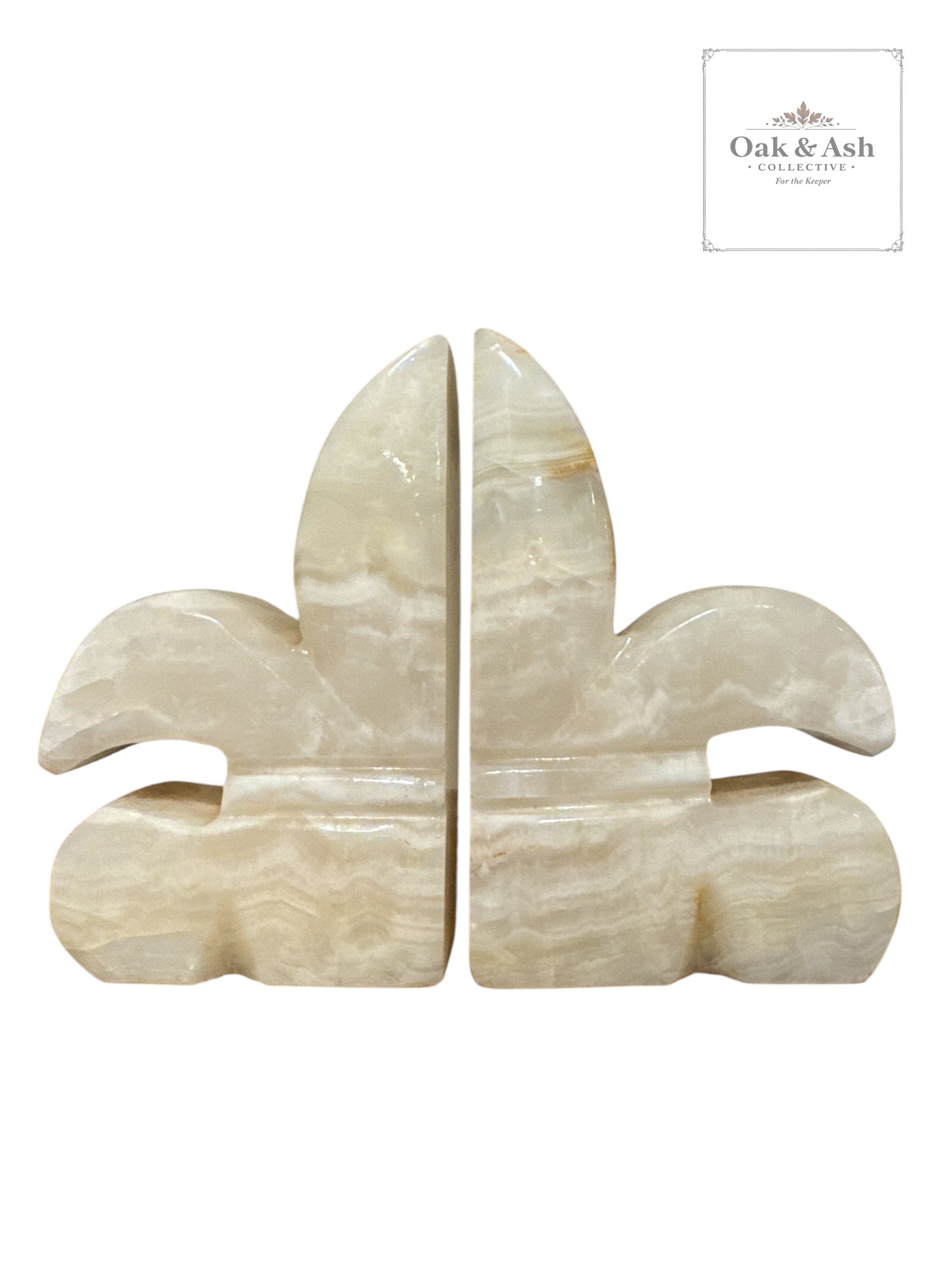 Vintage Hand-Carved Onyx Bookends — Fleur-de-Lis Form