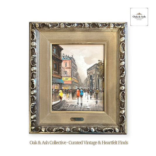 Set of 2 Vintage Paris Street Scene Paintings by De Vity | Framed European Cityscapes
