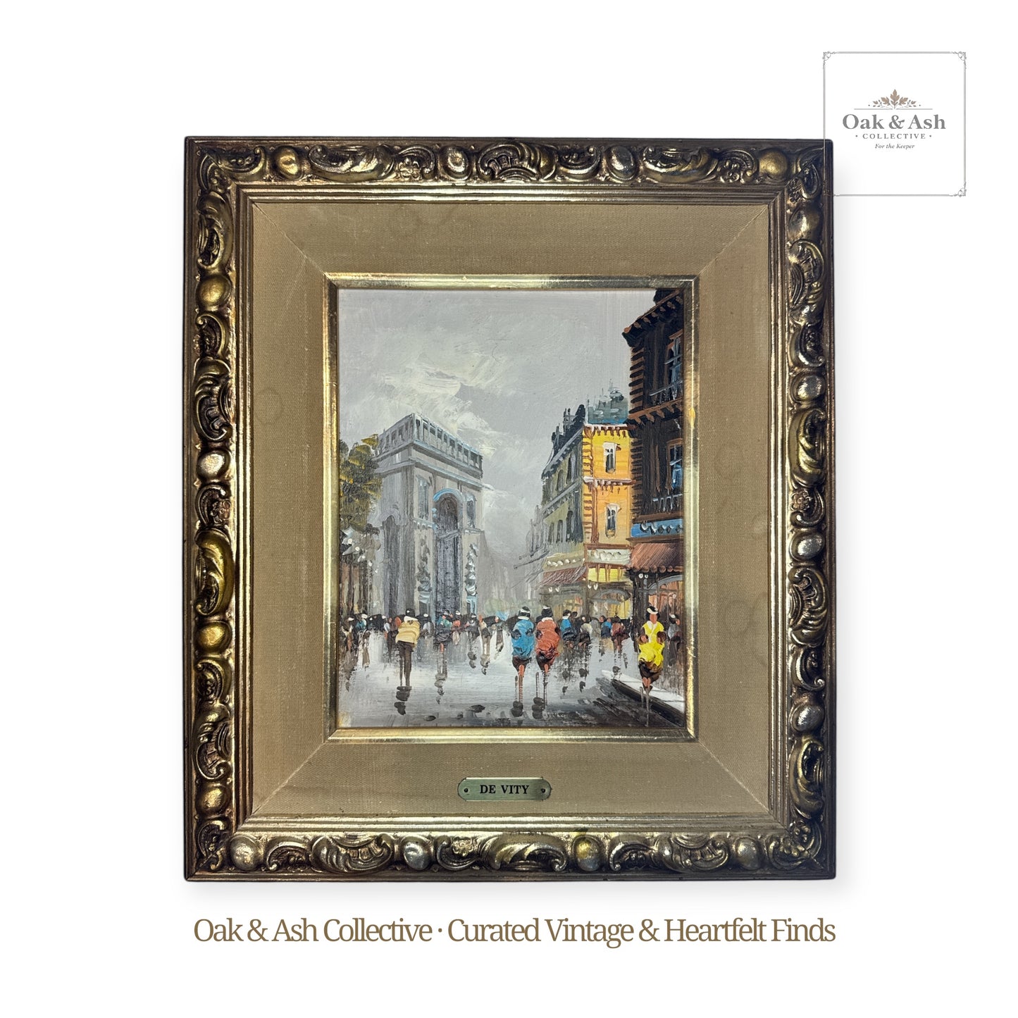Set of 2 Vintage Paris Street Scene Paintings by De Vity | Framed European Cityscapes